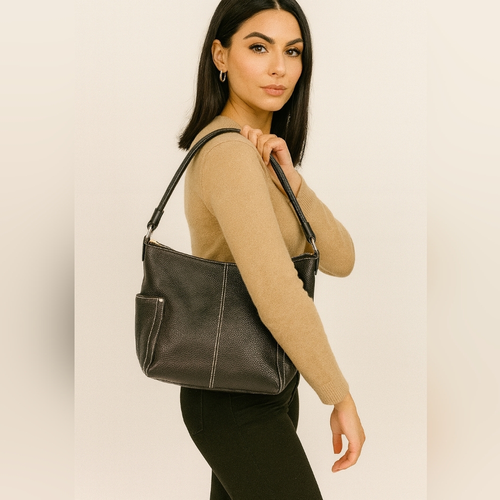 Kate Spade large textured leather shoulder bag black